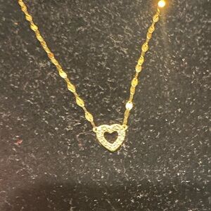 10K Solid Real Gold Diamond necklace heart chain open heart diamond cut chain